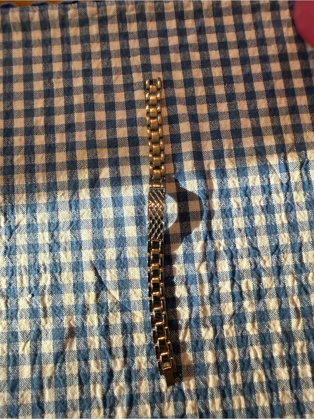 vintage, silver-tone brick-link metal watch looking bracelet 7”